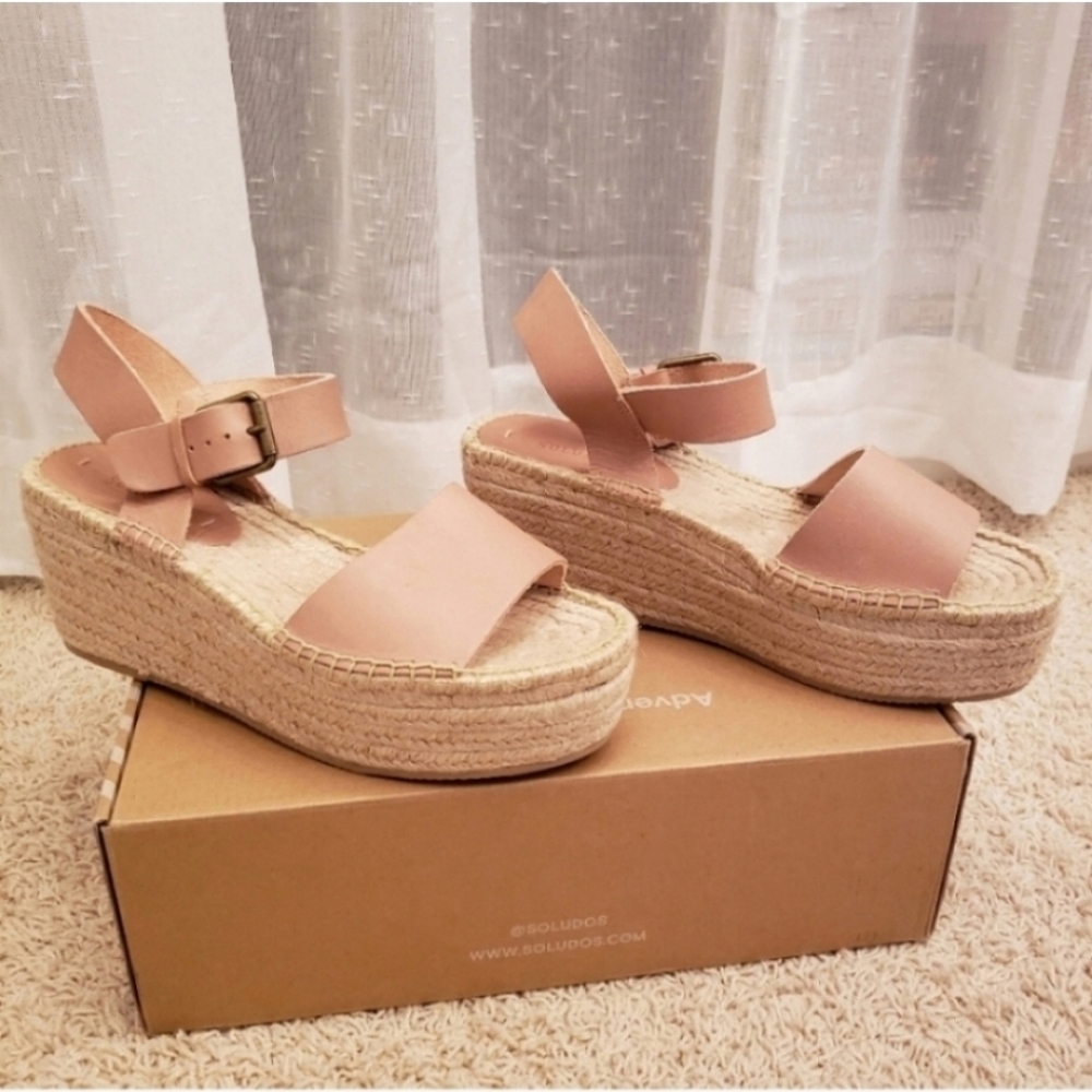 Soludos Minorca High Platform Wedge Sandal Espadrille Leather Size 9.5 NWT